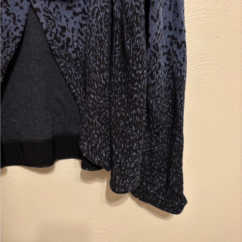 Joseph Ribkoff Cropped Open Front Jacket Slate Blue Black Print Made in Canada - Picture 6 of 7
